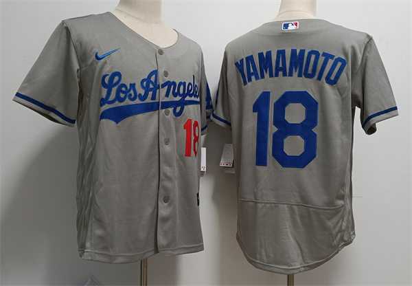 Mens Los Angeles Dodgers #18 Yoshinobu Yamamoto Nike Grey Los Angeles FlexBase Jersey,We sell and wholesale Mens Los Angeles Dodgers #18 Yoshinobu Yamamoto Nike Grey Los Angeles FlexBase Jersey on line form chian!